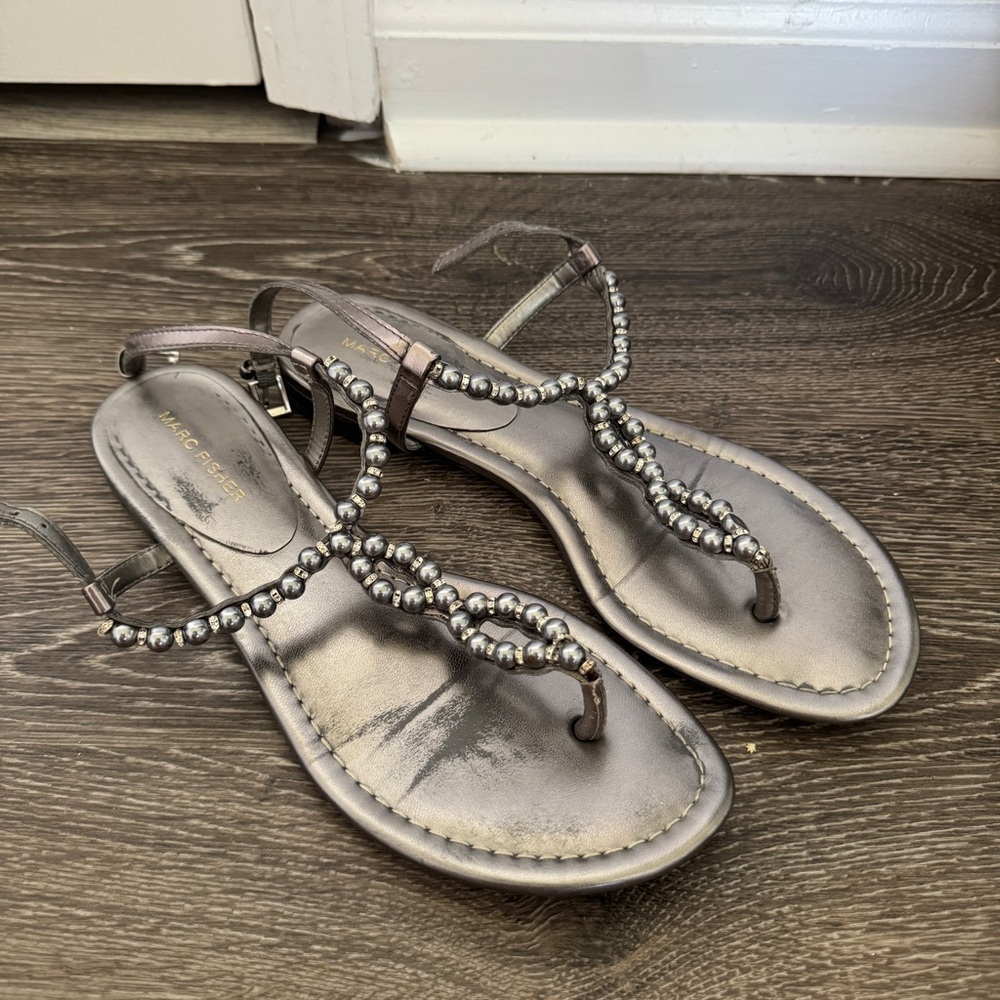 Marc Fisher metallic bead detail sandals